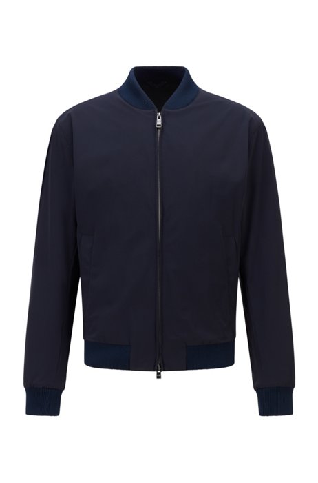 Slim-fit jacket in stretch cloth with front zip, Dark Blue
