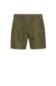 Quick-dry swim shorts in printed recycled fabric, Dark Green