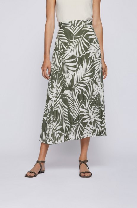 Plissé midi skirt with all-over print, Patterned