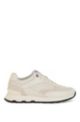 Sneakers stile runner in materiali misti con logo esclusivo, Bianco