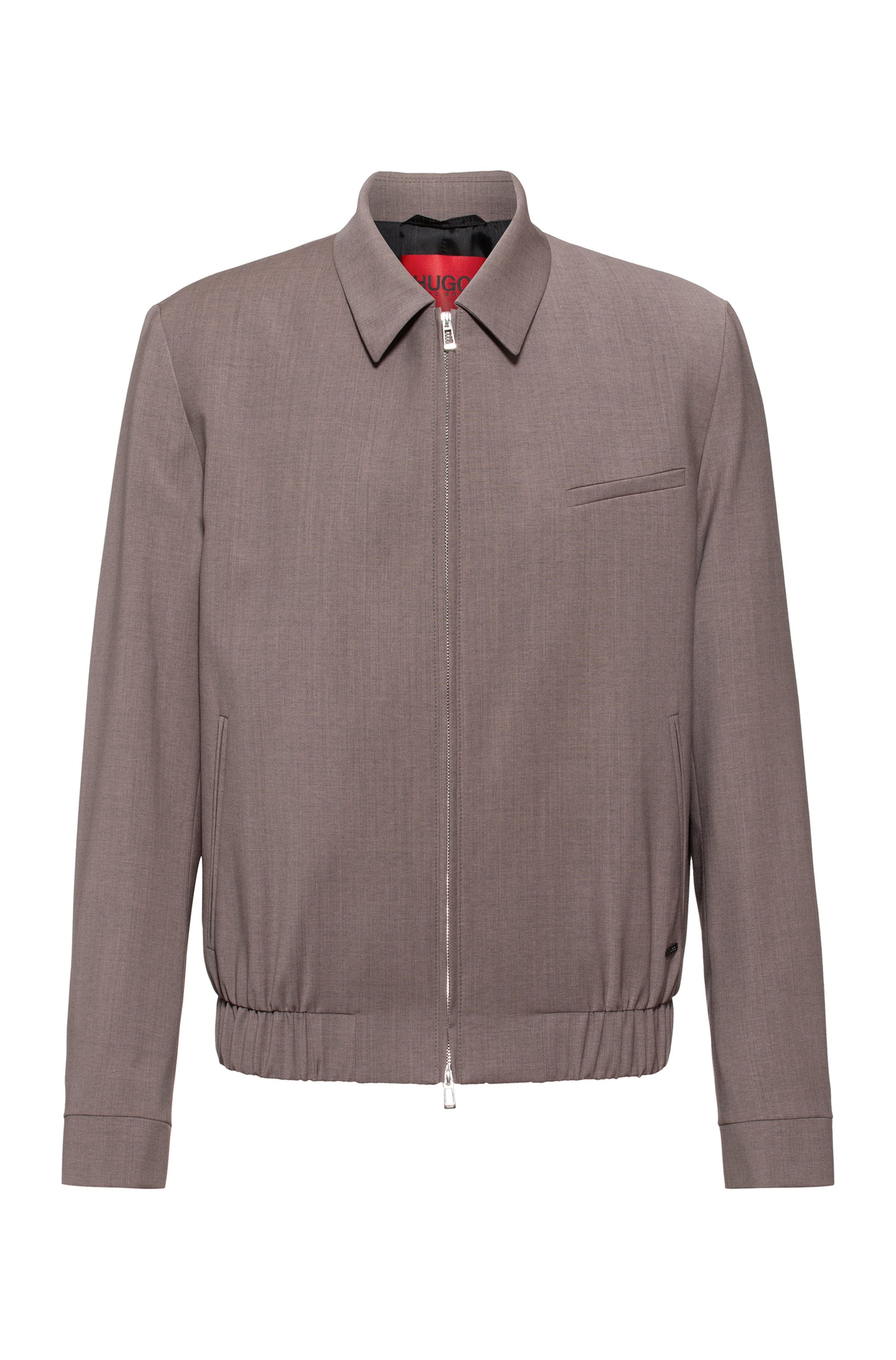 Zip-up slim-fit jacket in a virgin-wool blend, Light Brown