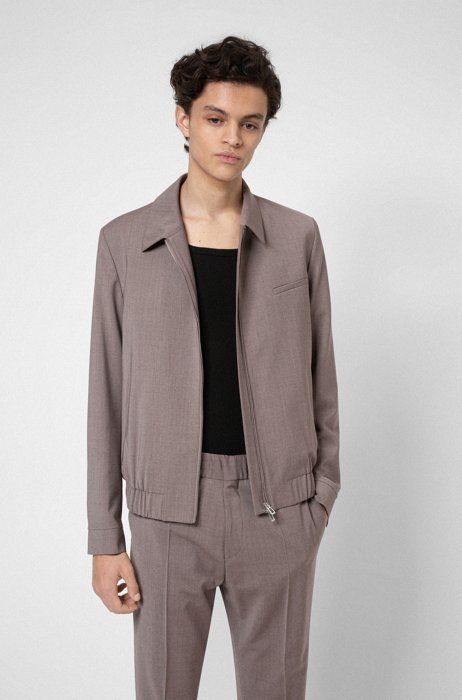 Zip-up slim-fit jacket in a virgin-wool blend, Light Brown