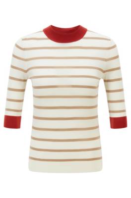 Pull Slim Fit en laine vierge à col montant et rayures