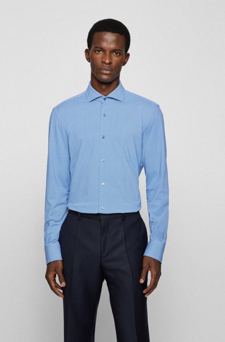 Slim-fit shirt in Italian performance-stretch fabric, Blue