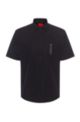 Cotton-poplin slim-fit shirt with mirrored logo, Black