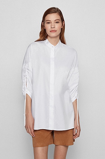 可调节衣袖宽松版型女士衬衫,  White