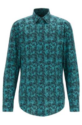 Chemise Slim Fit imprimée en popeline de coton italien