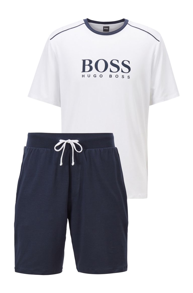 hugoboss.com | Contrast-piped pyjama set with logo statements