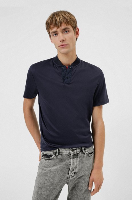 Cotton polo shirt with college collar, Dark Blue