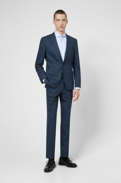 Super-flex slim-fit suit in a patterned wool blend, Dark Blue