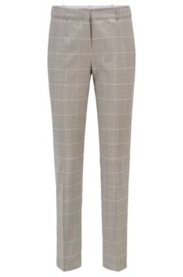 Pantalon Regular Fit en laine vierge et en soie à carreaux