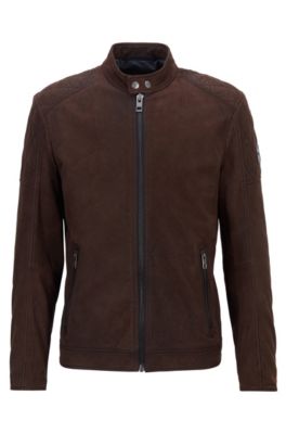 BOSS - Leather jacket with stand collar