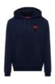 Relaxed-fit hoodie in French terry with calligraphy artwork, Dark Blue
