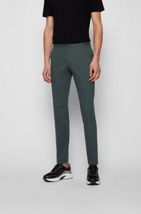 Extra-slim-fit stretch-cotton pants with monogram lining, Dark Green