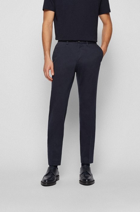Extra-slim-fit stretch-cotton trousers with monogram lining, Dark Blue