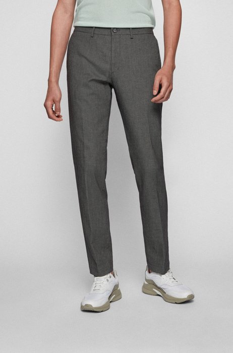 Extra-slim-fit stretch-cotton trousers with micro pattern, Dark Grey