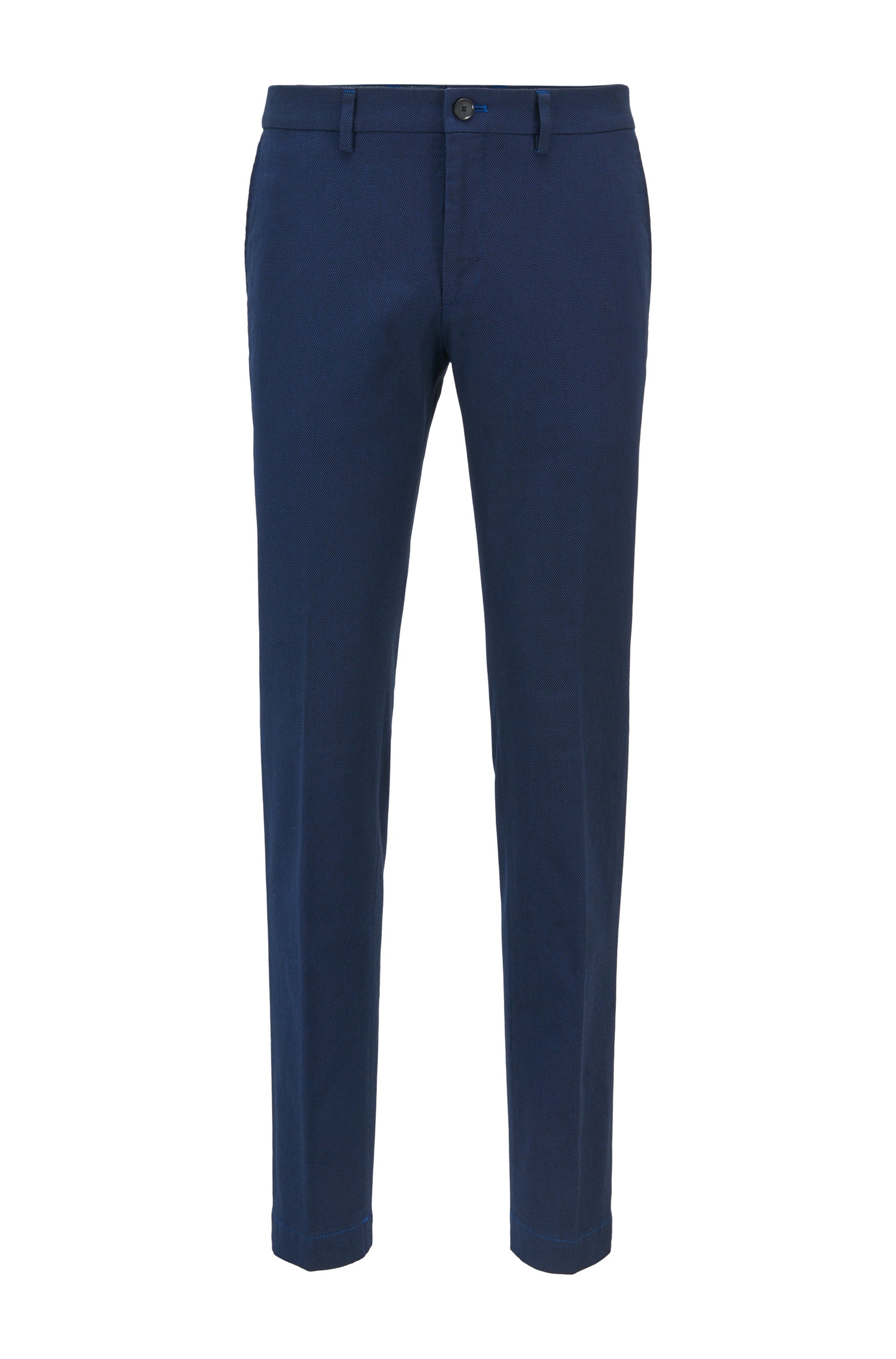 Extra-slim-fit stretch-cotton pants with micro pattern, Blue