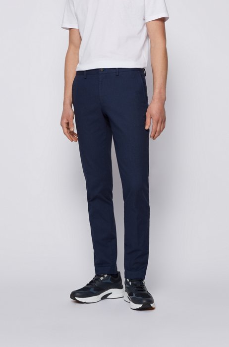 Extra-slim-fit stretch-cotton pants with micro pattern, Blue