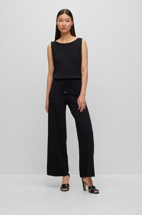 Regular-fit knitted jumpsuit with drawstring waist, Black