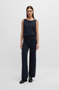 Combinaison sans manches avec taille à cordon de serrage, Bleu foncé