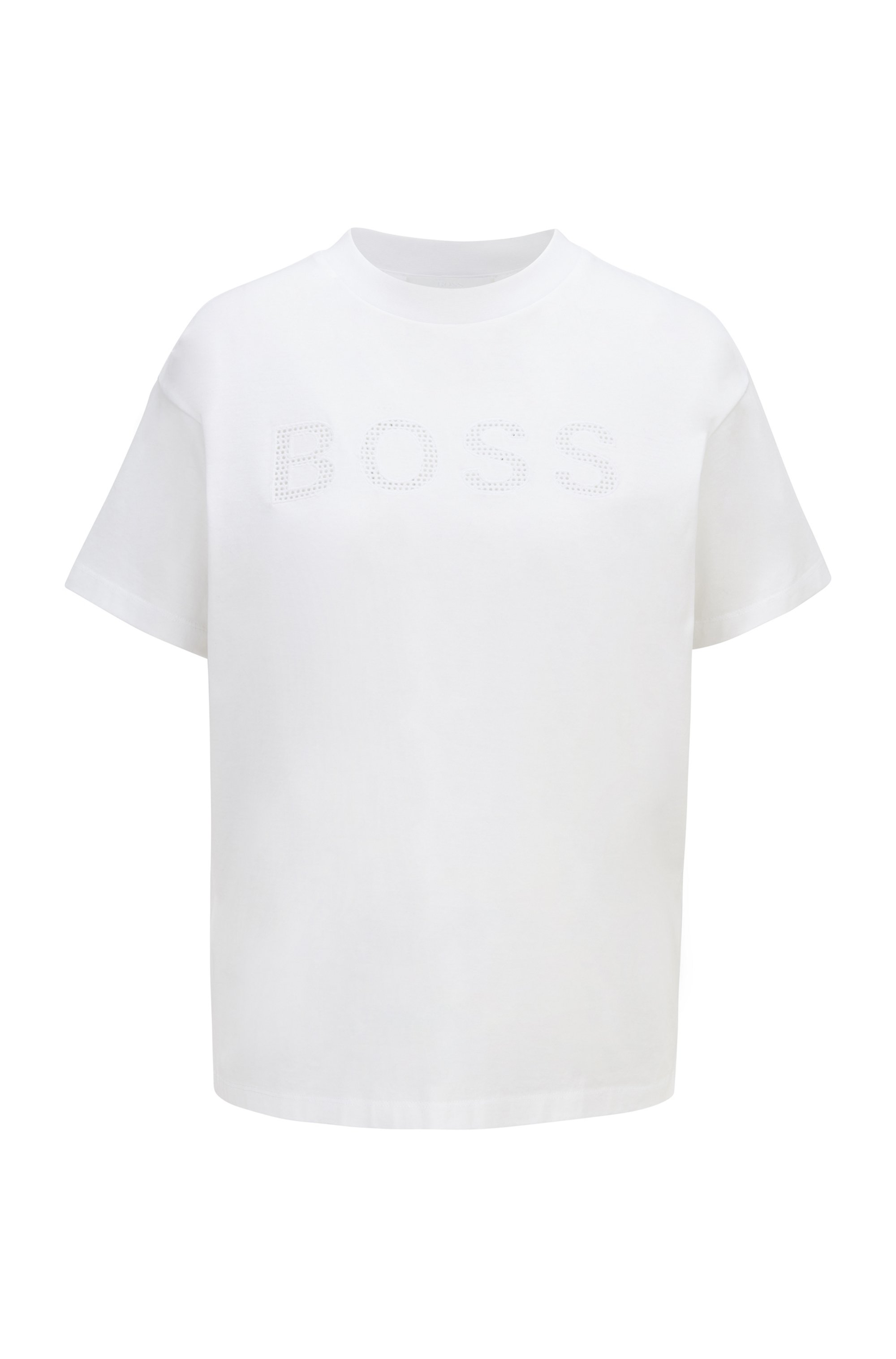 T-Shirt aus Bio-Baumwolle mit perforierter Logo-Applikation, Weiß