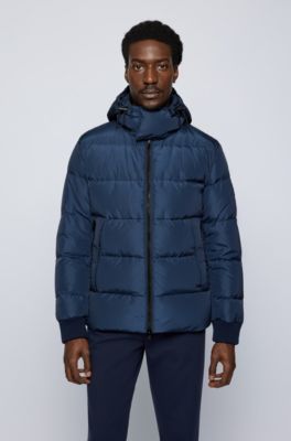 dark blue puffer coat
