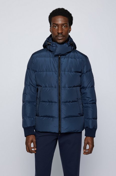 Regular-fit puffer jacket in water-repellent recycled fabric, Dark Blue