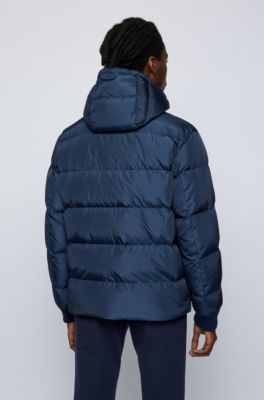 dark blue puffer coat