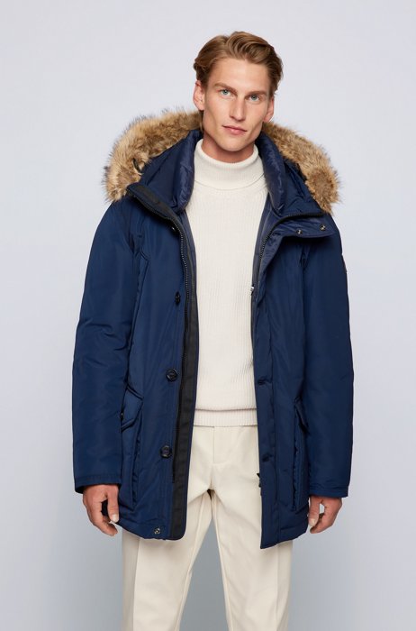 Water-repellent parka with down filling, Dark Blue