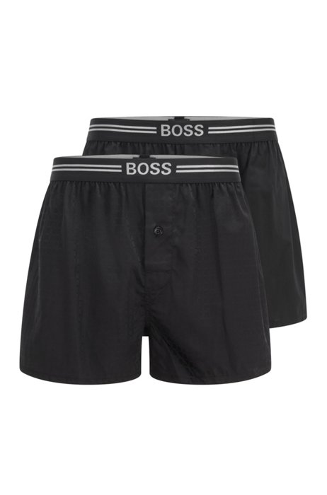Two-pack of cotton pyjama shorts with logo waistband, Black