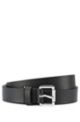 Grainy Italian-leather belt with roller buckle, Black