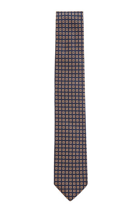 Tie in silk jacquard with square pattern, Black Patterned