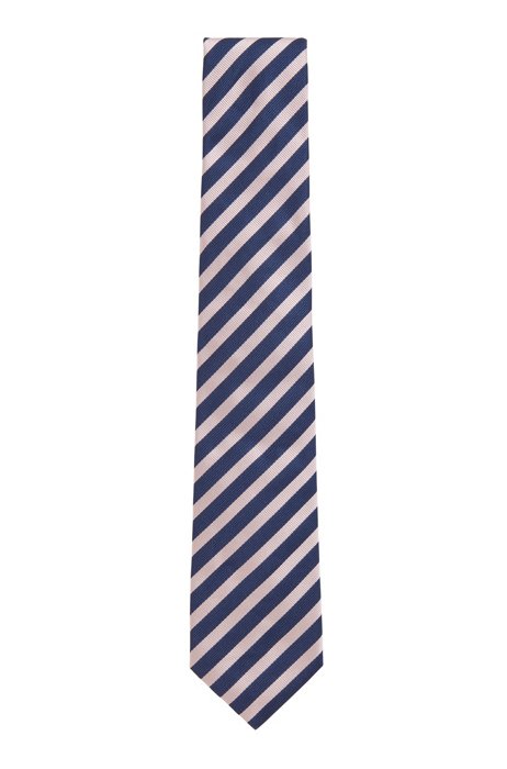 Corbata a rayas diagonales en seda elaborada en Italia, Azul estampado