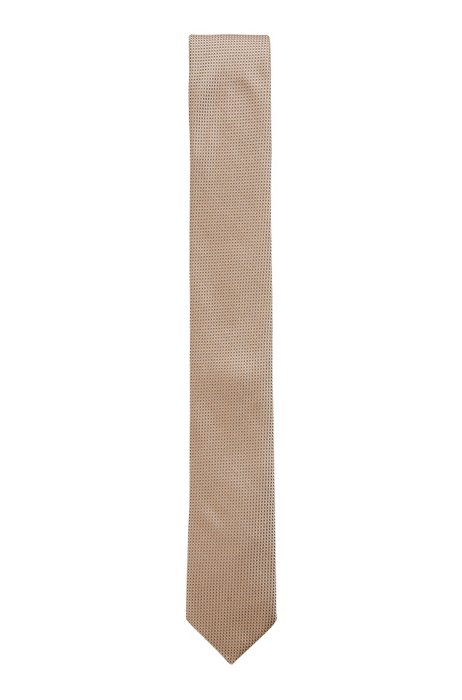 Cravate confectionnée en Italie en jacquard de soie à micro motif, Beige