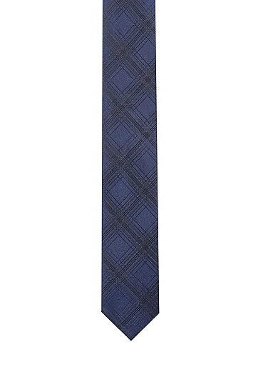 真丝提花格纹领带,  405_Dark Blue