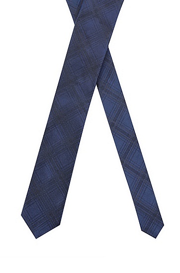 真丝提花格纹领带,  405_Dark Blue