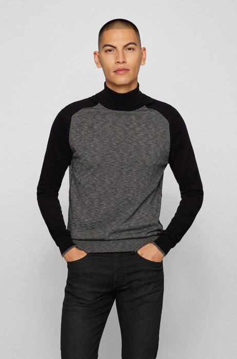 Slim-fit turtleneck sweater in lightweight cotton, Dark Grey