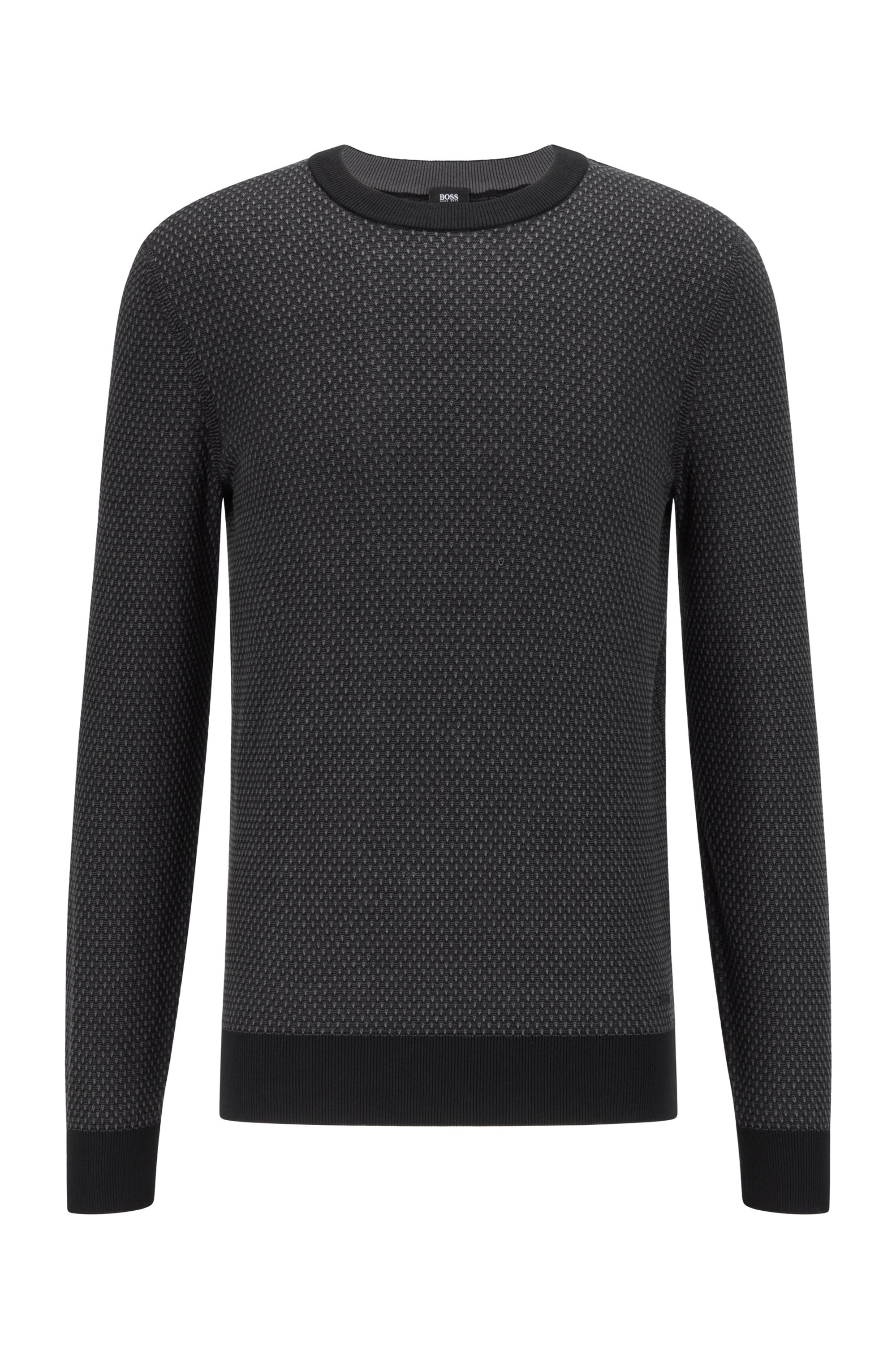 Jacquard-knit sweater in organic cotton and kapok, Black