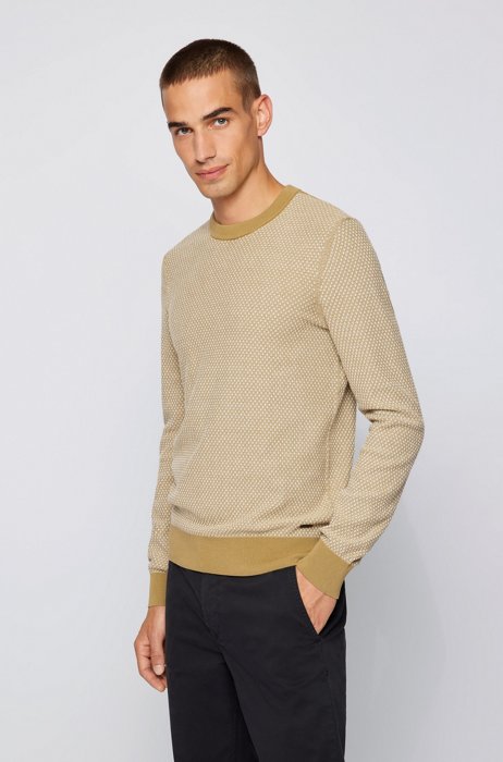 Jacquard-knit sweater in organic cotton and kapok, Beige