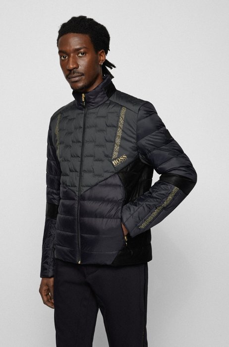 Regular-fit down jacket with pixel-inspired artwork, Black