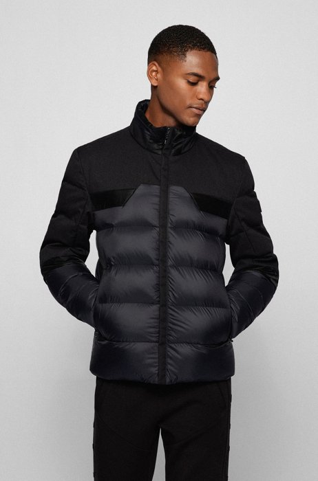 Regular-fit down jacket with collar logo, Black