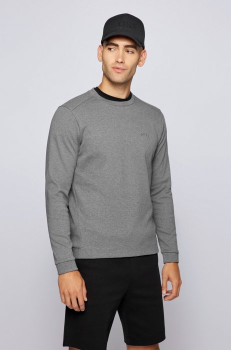Crew-neck sweatshirt with piqué back panel, Grey
