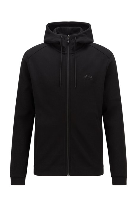 Mixed-structure hooded sweatshirt with zipped phone pocket, Black