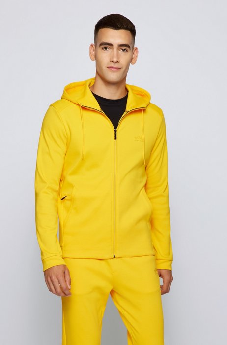 Mixed-structure hooded sweatshirt with zipped phone pocket, Light Yellow