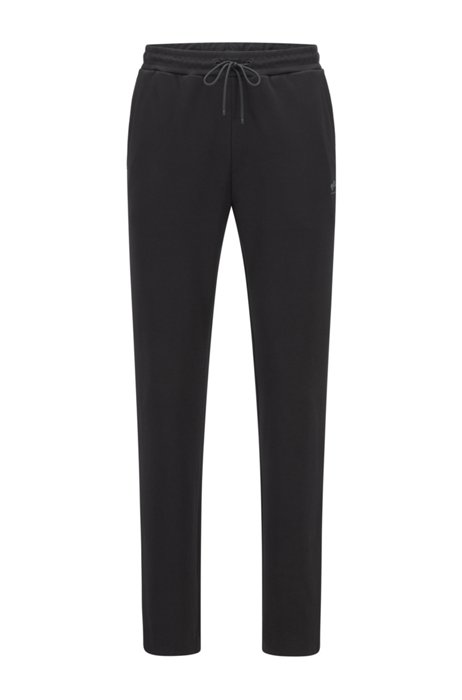 Cotton-jersey tracksuit bottoms with curved layered logo, Black