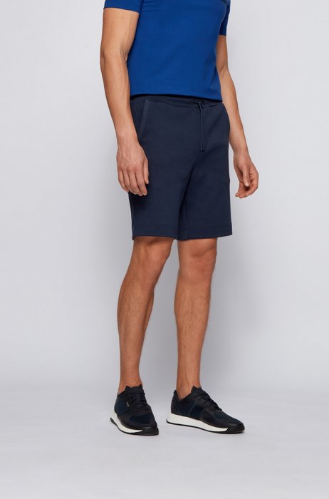 Shorts aus Baumwoll-Jersey mit Tunnelzug und tonaler Piqué-Struktur, Dunkelblau