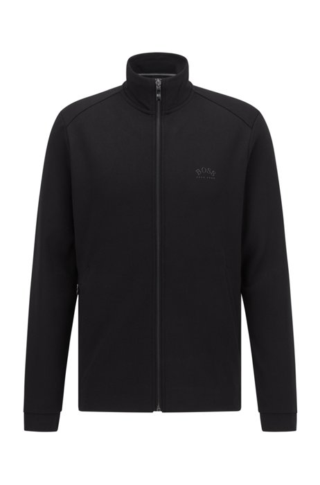 Zip-through logo sweatshirt with phone pocket, Black