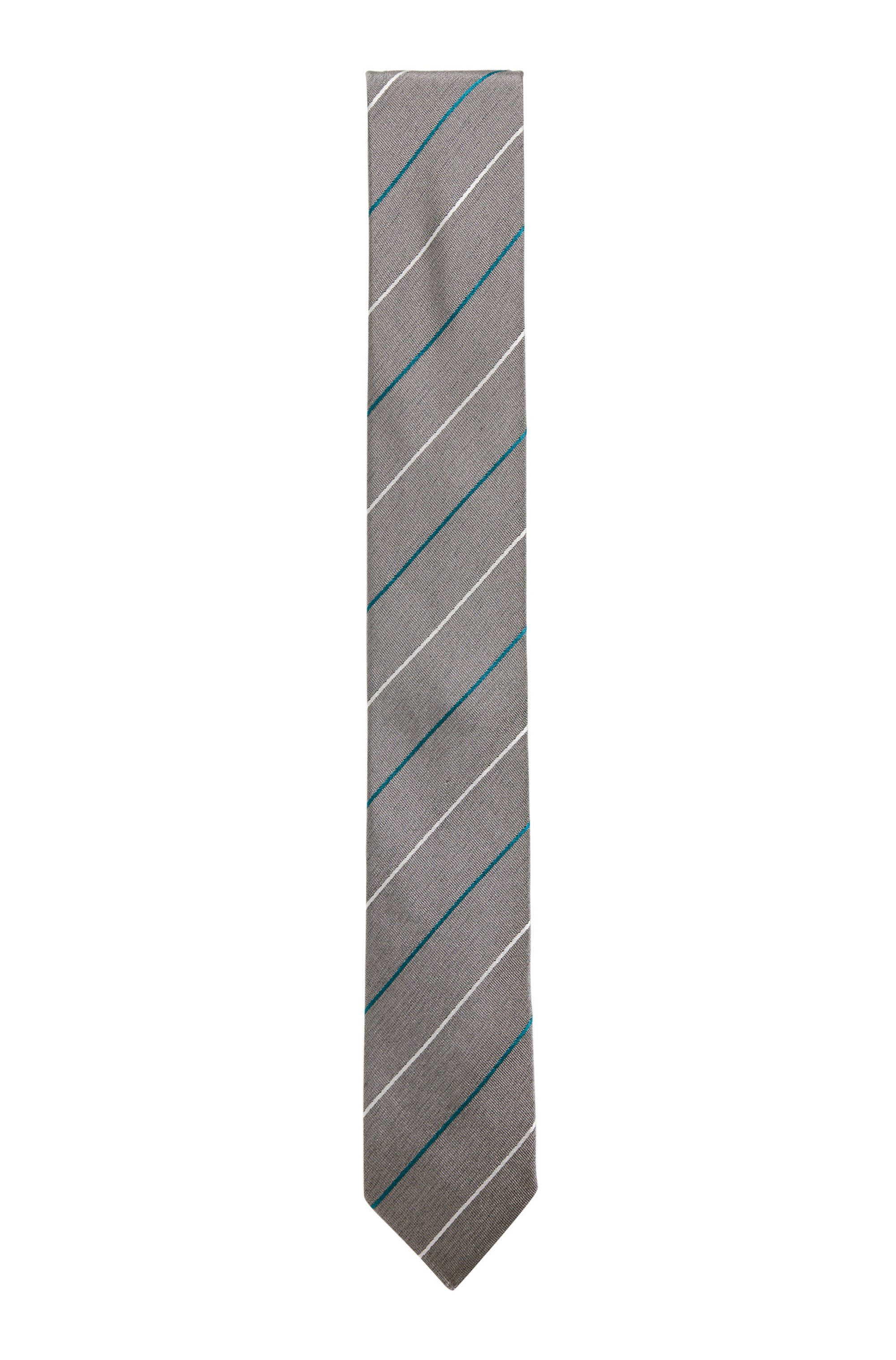 Italian-made diagonal-stripe tie in silk jacquard, Silver