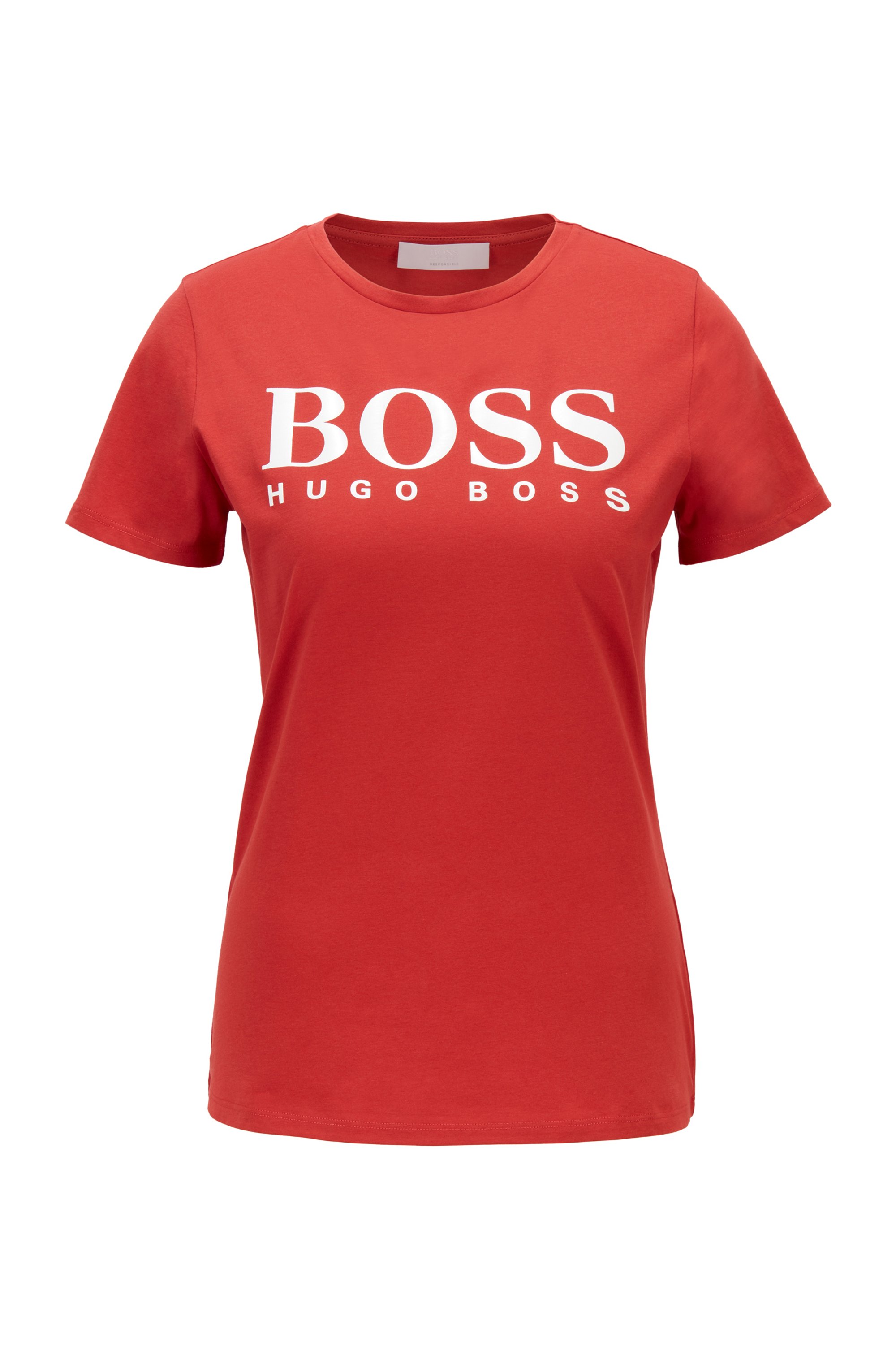 Organic-cotton T-shirt with large-scale logo print, Red