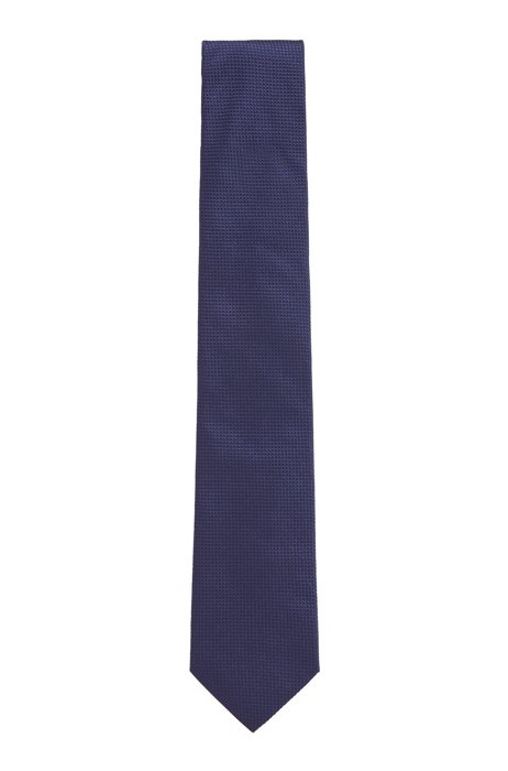 Cravate en jacquard de soie à micro motif ton sur ton, Bleu foncé